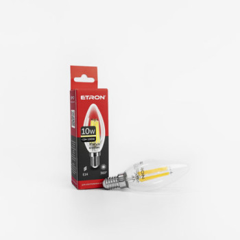 Лампа світлодіодна Etron 1-EFP-117, Filament Power C37 10W 3000K E14 ПРОЗОРЕ СКЛО
