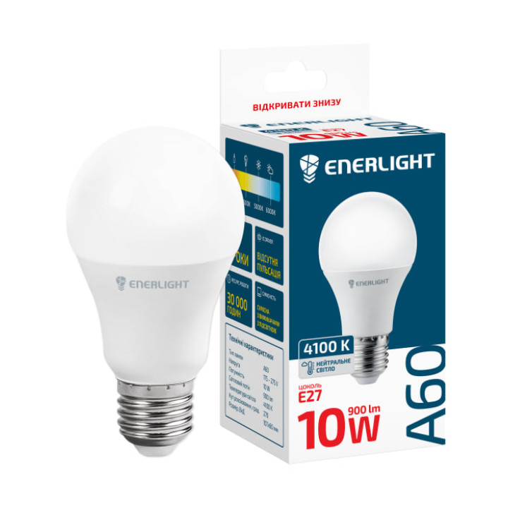 Лампа світлодіодна Enerlight A60 10W 3000K E27