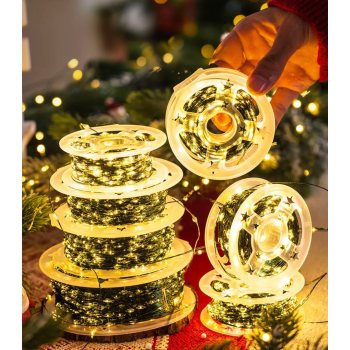 Гірлянда діодна 2000 LED "Роса" на катушці ТЕПЛА БІЛА 200м.+USB Зелений кабель +пульт 19095-07