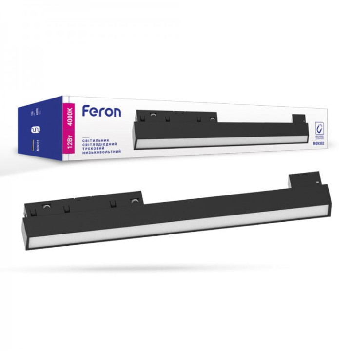 Магнітний трековий світильник Feron MGN302 12W 4000K 48V IP20 чорний