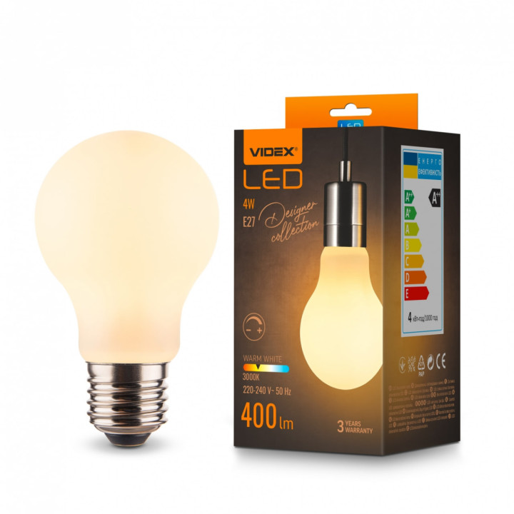 Лампа LED Videx  Filament 4W E27 A60 3000K Porcelain dimmable VL-DA60MO (484466)