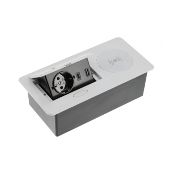 Подовжувач вбудований GTV AVARO PLUS індукційна зарядка, 1 роз. schuko, USB A+C 1,5 м, срібний