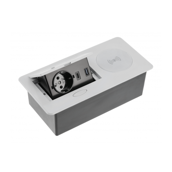 Подовжувач вбудований GTV AVARO PLUS індукційна зарядка, 1 роз. schuko, USB A+C 1,5 м, срібний