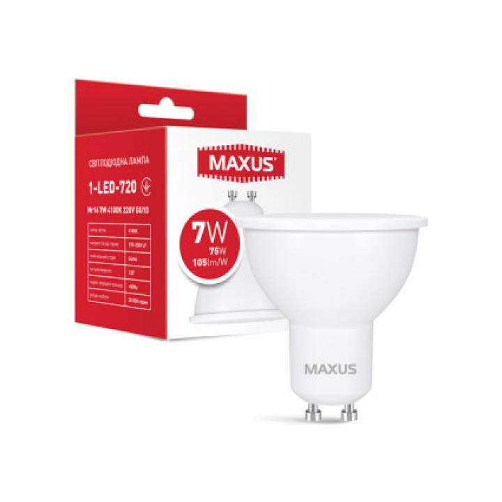 Лампа світлодіодна  Maxus MR16 7W 4100K 220V GU10  1-LED-720