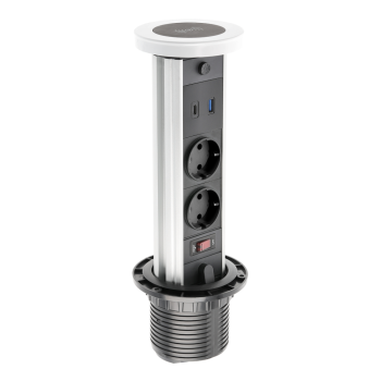 Подовжувач вбудований GTV CAMINO, індукційна зарядка, 2x роз. schuko, USB A+C 10W, 1,5 м, білий