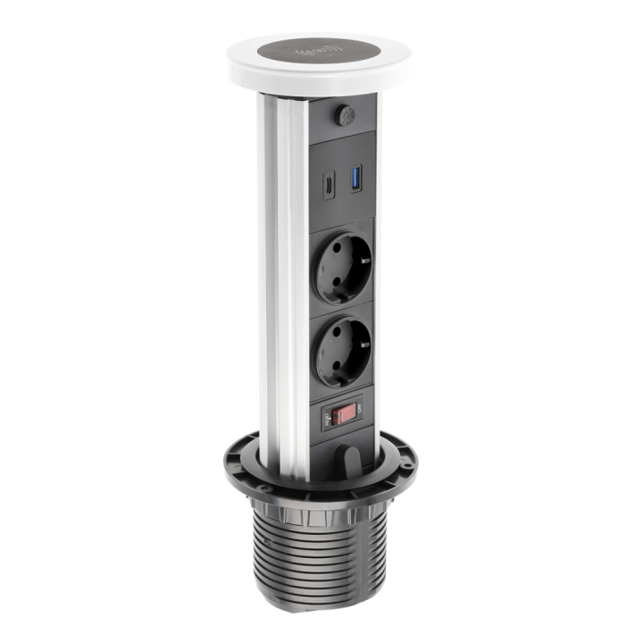 Подовжувач вбудований GTV CAMINO, індукційна зарядка, 2x роз. schuko, USB A+C 10W, 1,5 м, білий