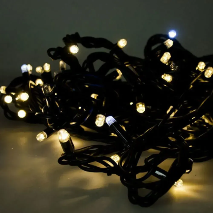 Гірлянда LED вулична 100 тепла біла+FLASH, чорний дріт каучук 10м  1431-070