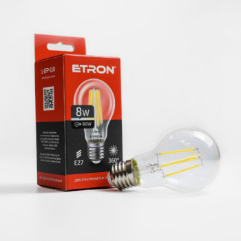 Лампа світлодіодна Etron 110-EFP Filament Power A60 8W 4200K E27 ПРОЗОРЕ СКЛО