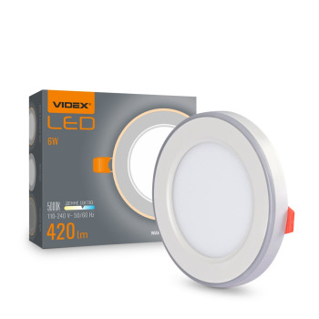 Світильник вбудований з декоративною підсвіткою LED VIDEX DL4R 6W+3W 5000K+2700K 220V VL-DL4R-0652