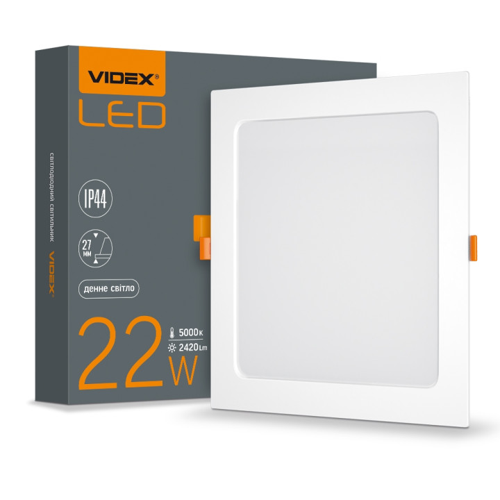 Світильник світлодіодний вбудований VIDEX 22W 2420Lm 5000K квадрат IP44 220V (480512)