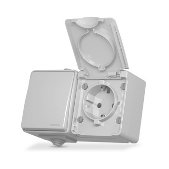 Розетка зовнішня Videx Binera IP65, 1-на, з.з.,і виключателем сіра (VF-BNW3-G)  298337