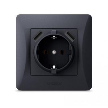Розетка Videx Binera 1-на з/з 2USB чорний графіт VF-BNSK1GU2-BG, (295060)
