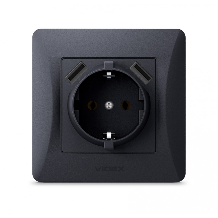 Розетка Videx Binera 1-на з/з 2USB чорний графіт VF-BNSK1GU2-BG, (295060)