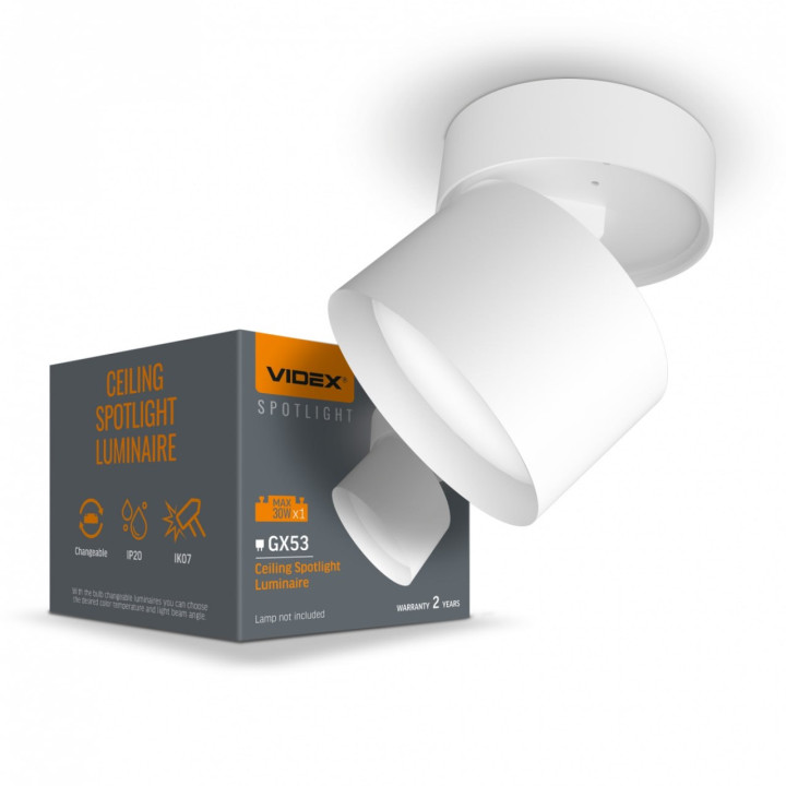 Світильник  поворотний VIDEX під лампу GX53 VL-SPF18B-W БІЛИЙ  (484718)
