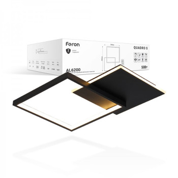 Світильник світлодіодний стельовий Feron, AL6200 QUADRO S,  50W, чорний ,2300Lm 2700-6500К, +пульт