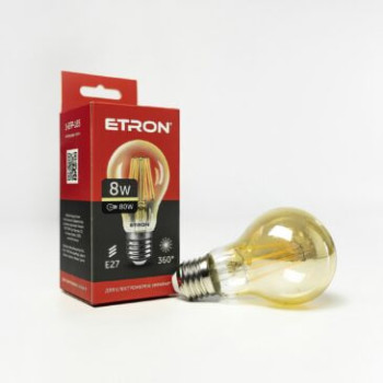 Лампа світлодіодна Etron 185-EFP Filament Power A60 8W 2700K E27 позолочене скло