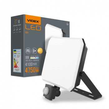 Прожектор VIDEX LED 50W з датчиком руху 5000K 220V Black VLE-F3-0505B-S (542491)