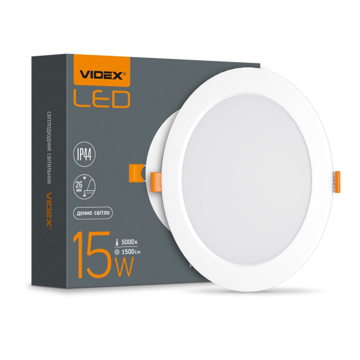 Світильник світлодіодний вбудований VIDEX 15W 1500Lm 5000K круглий IP44 220V (480475)