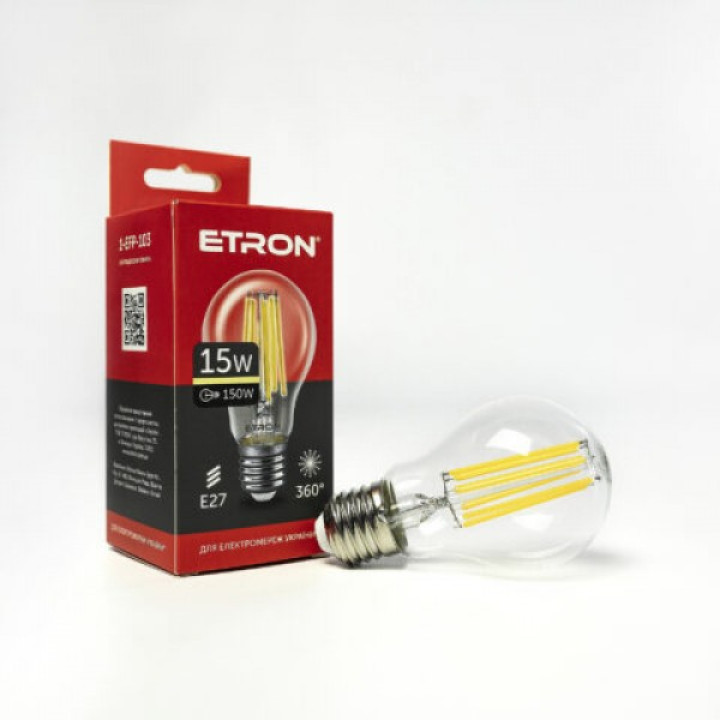 Лампа світлодіодна Etron Filament POWER 1-EFP-103 A60 15W 3000K E27 прозоре скло