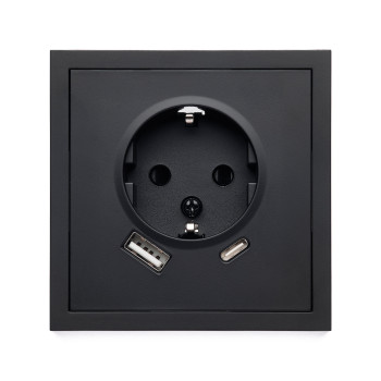 Фронтальна панель розетки ELEQUS 1-на з/з 2*USB Type A+C матовий чорний EQ-SOAC-2