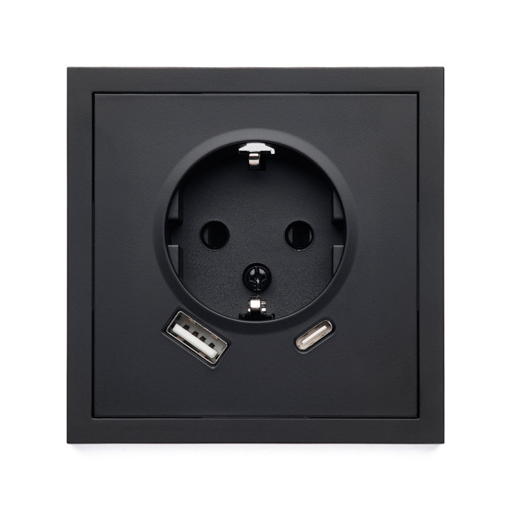 Фронтальна панель розетки ELEQUS 1-на з/з 2*USB Type A+C матовий чорний EQ-SOAC-2