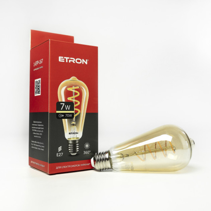 Лампа світлодіодна Etron 167-EFP Filament ST64 VINTAGE 7W 2700K E27 ПОЗОЛОЧЕНЕ СКЛО
