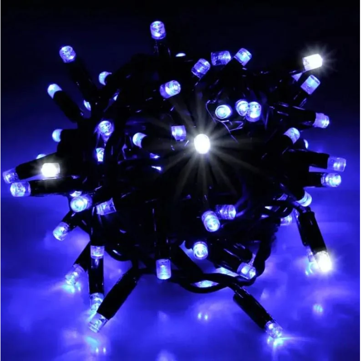 Гірлянда LED 100 вулична синя + Flash, чорний дріт каучук 10м 1431-020