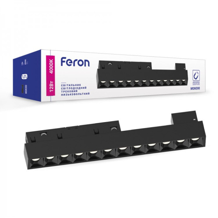 Магнітний трековий світильник Feron MGN300 12W 4000K 48V IP20 чорний
