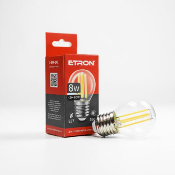 Лампа світлодіодна ETRON Filament Power 1-EFP-141, G45, 8W, E27, 3000K, прозоре скло