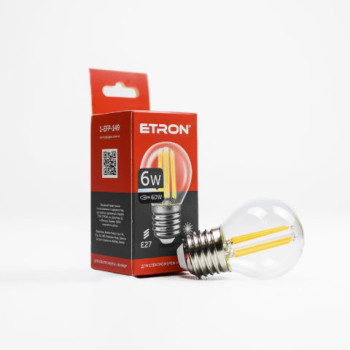 Лампа світлодіодна ETRON Filament Power 1-EFP-149, G45, 6W, E27, 3000K, прозоре скло