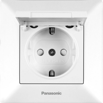 Розетка 1-а з/з з захисними шторками з кришкою Panasonic Arkedia Slim біла WNTC02102WH-UA