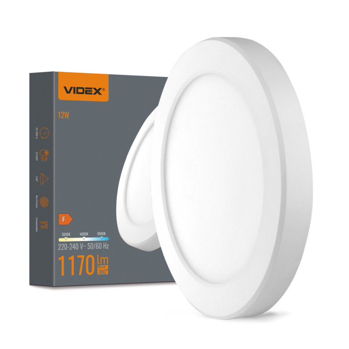 Світильник LED накладний/вбудовагий VIDEX DL6R 12W 3000K-4000K-6500K білий (487900)
