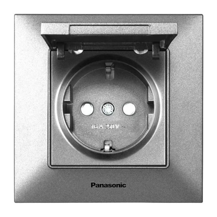 Розетка 1-а з/з з захисними шторками з кришкою срібна Panasonic Arkedia Slim