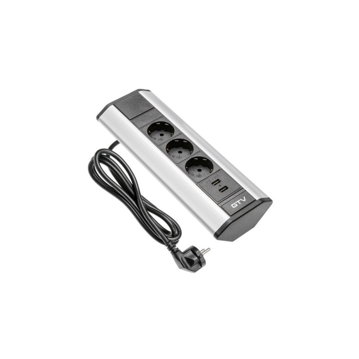 Подовжувач кутовий для офісу  GTV, 3 гнізда 2xUSB schucko, срібний , AE-PBKT3S2U-80