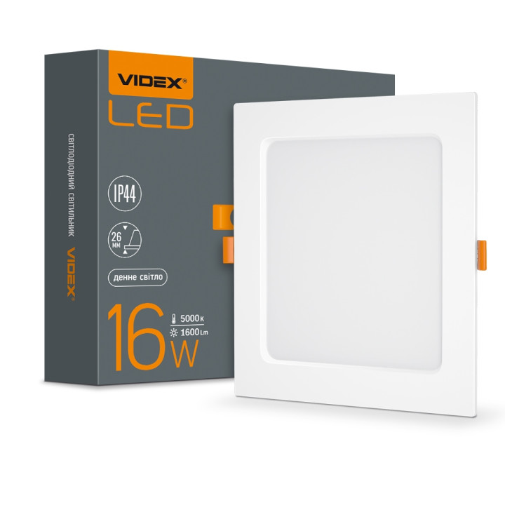 Світильник світлодіодний вбудований VIDEX 16W 1600Lm 5000K квадрат IP44 220V (480482)
