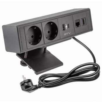 Подовжувач GTV BAR, 2 гнізда 1xUSB, 1xTYPE-C, 1xRJ45, 1xHDMI, кабель з вилкою 1,5м, чорний