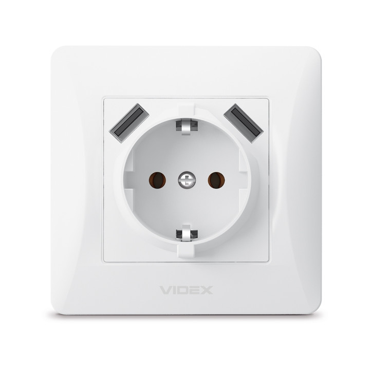 Розетка Videx Binera 1-на з.з. 2хUSB 5V 2.1A біла, (295053)