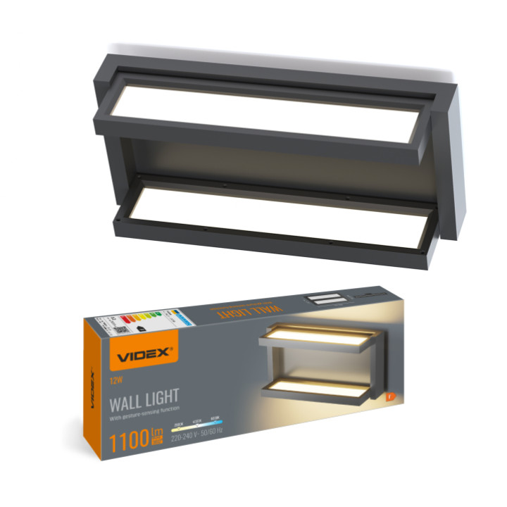 LED світильник настінний з сенсором VIDEX WL01 12W 2800K-4000K-6000K Black VL-WL01-12CSB  (487733)
