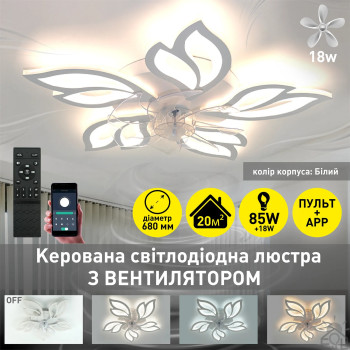 Люстра LED SMART ESLLSE FAN ASTRA 85W+18W 5F-APP-680×120-WHITE 10419
