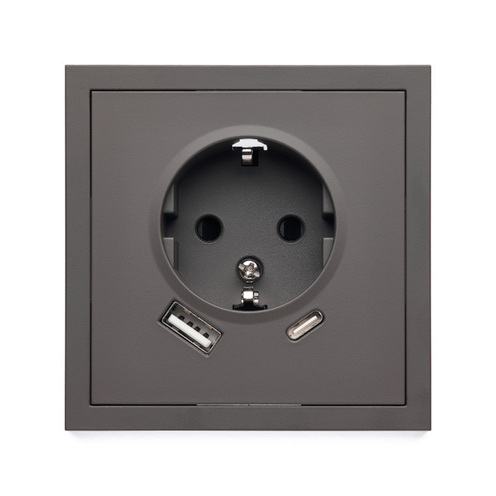 Фронтальна панель розетки ELEQUS 1-на з/з 2*USB Type A+C темно сірий EQ-SOAC-3