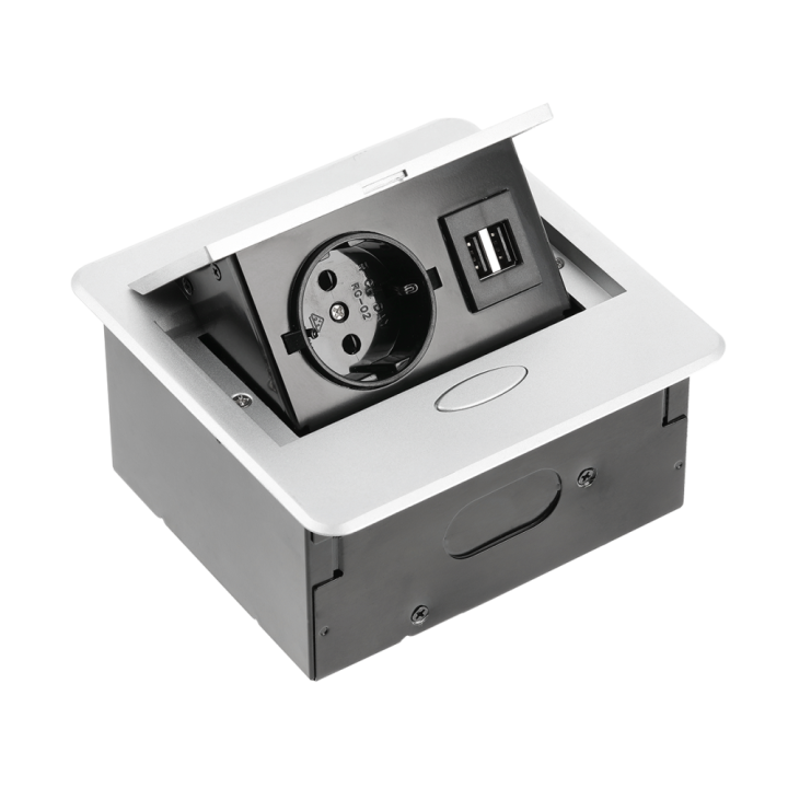 Подовжувач вбудований GTV AVARO 1 розетка schuko, 2 USB 1,5 м, срібний