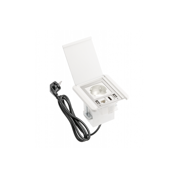 Подовжувач для офісу GTV FLIP (врізний) 1 розетка, 2*USB 5V 1xRJ45, 1xHDMI, білий, кабель 1.5м