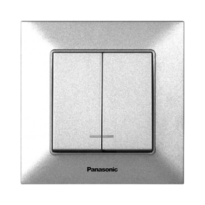 Вимикач 2-й срібний з підсвіткою Panasonic Arkedia Slim