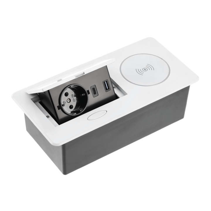Подовжувач вбудований GTV AVARO PLUS індукційна зарядка, 1 роз. schuko, USB A+C 1,5 м, білий