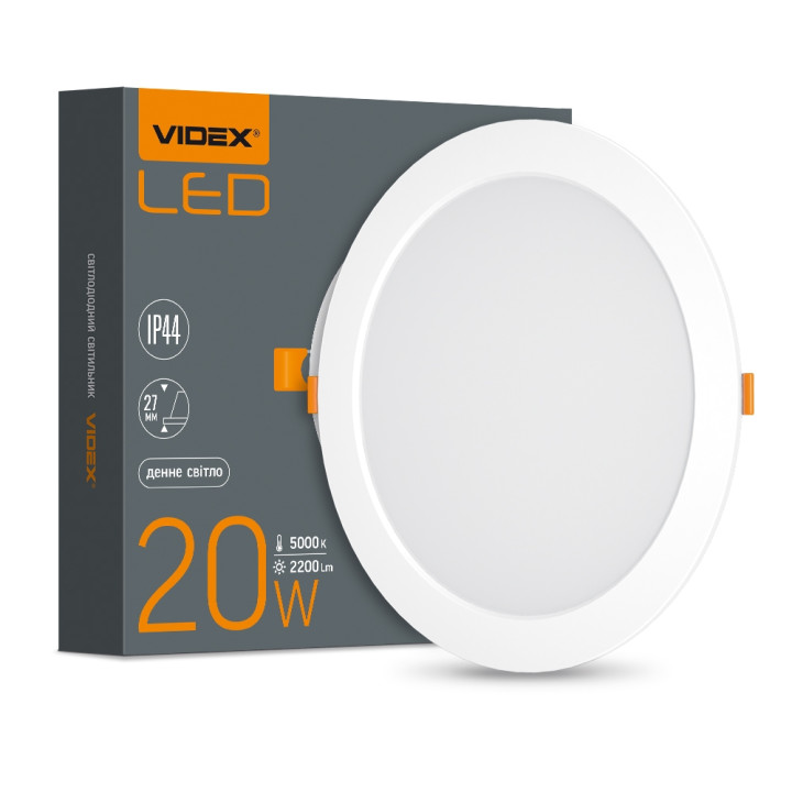 Світильник світлодіодний вбудований VIDEX 20W 2200Lm 5000K круглий IP44 220V (480499)