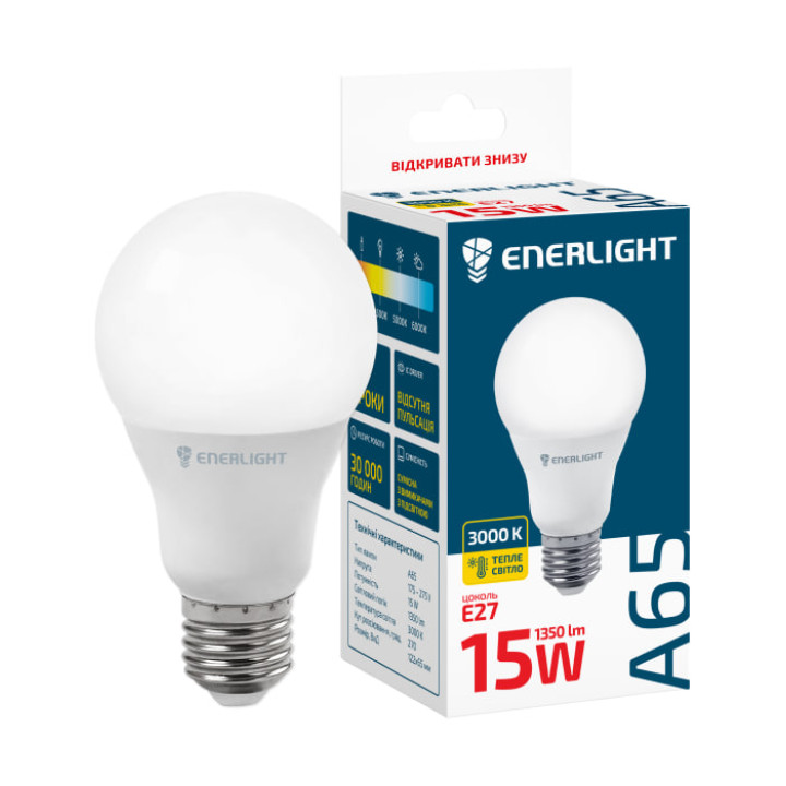 Лампа світлодіодна Enerlight A65 15W 3000K E27