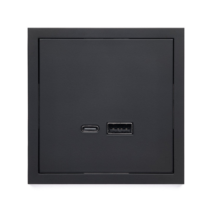 Фронтальна панель розетки ELEQUS USB Fast-Charging 20W (type A+C) матовий чорний EQ-AC-2