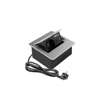 Подовжувач вбудований GTV AVARO 1 розетка schuko, USB A+C 1,5 м, срібний