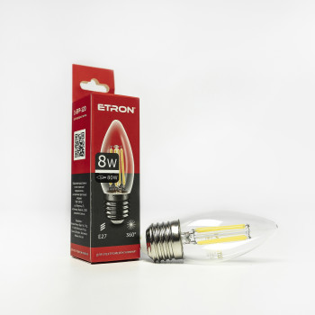 Лампа світлодіодна Etron 1-EFP-120 Filament Power C37 8W 4200K E27 ПРОЗОРЕ СКЛО