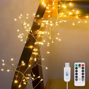 Гірлянда LED 500 "Роса-мішура" 10м теплий білий ,прозорий провід +USB пульт 1966-97